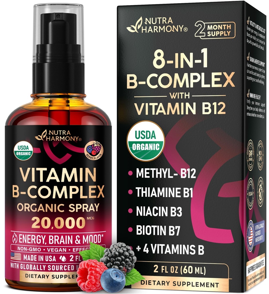 USDA Vitamină organică B-complex Spray lichid 8-in-1 - B5 Pantotenic Acid 