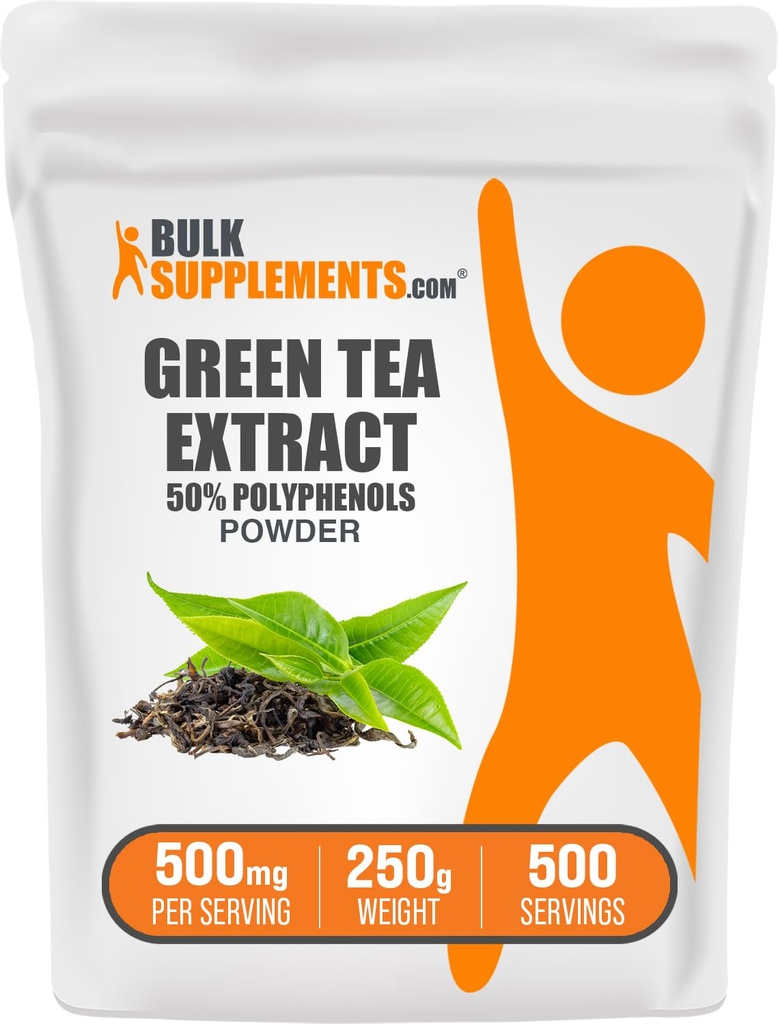 BulkSupplements.comgreen Ceai Extract de pulbere - 50% Polifenoli Suplimente, EGCG - Gluten gratuit, 500 mg pe servire, 250g (8,8 oz) (Pachet de 1)