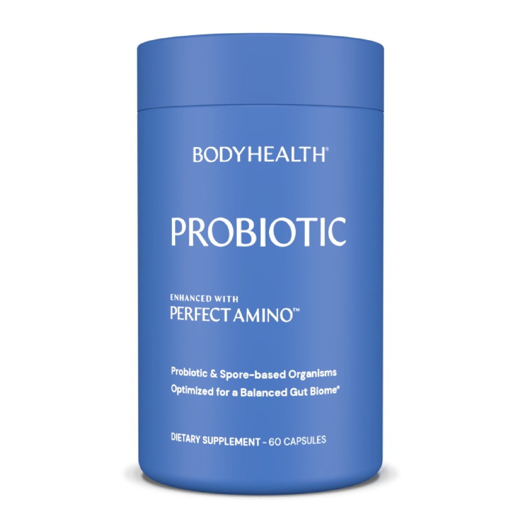Probiotic body-health îmbunătăţit cu Amino perfect pentru femei şi bărbaţi, Spore pe bază de Bifidobacterium, Lactobacillus Salivarius, Lactobacillus Acidophilus - 60 Capsule
