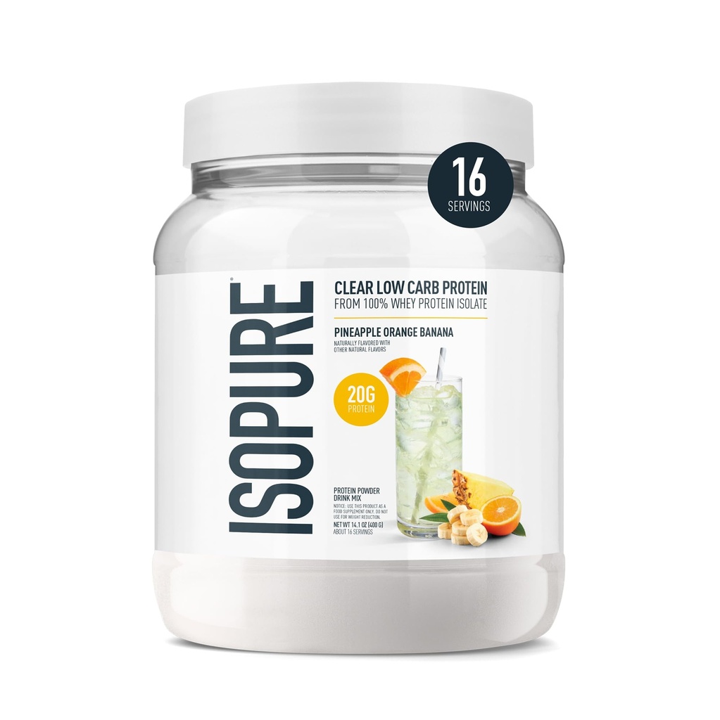 Isopure Clear Whey Izolate Proteine Powder, Lactoză gratuit, Gluten gratuit, natural arostat, Ananas Orange Banana, 20g Proteina Per Serving, 14.1 Oz, 16 Serviri (Packing May Vary)