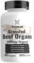 Primal Being Grassed Beef Organ Complex - Ficat, Inima, Pancreas, Spleen, & Rinichi- Susţine sănătatea şi performanţa generală - 180 Capsule, 3000 mg per Servire