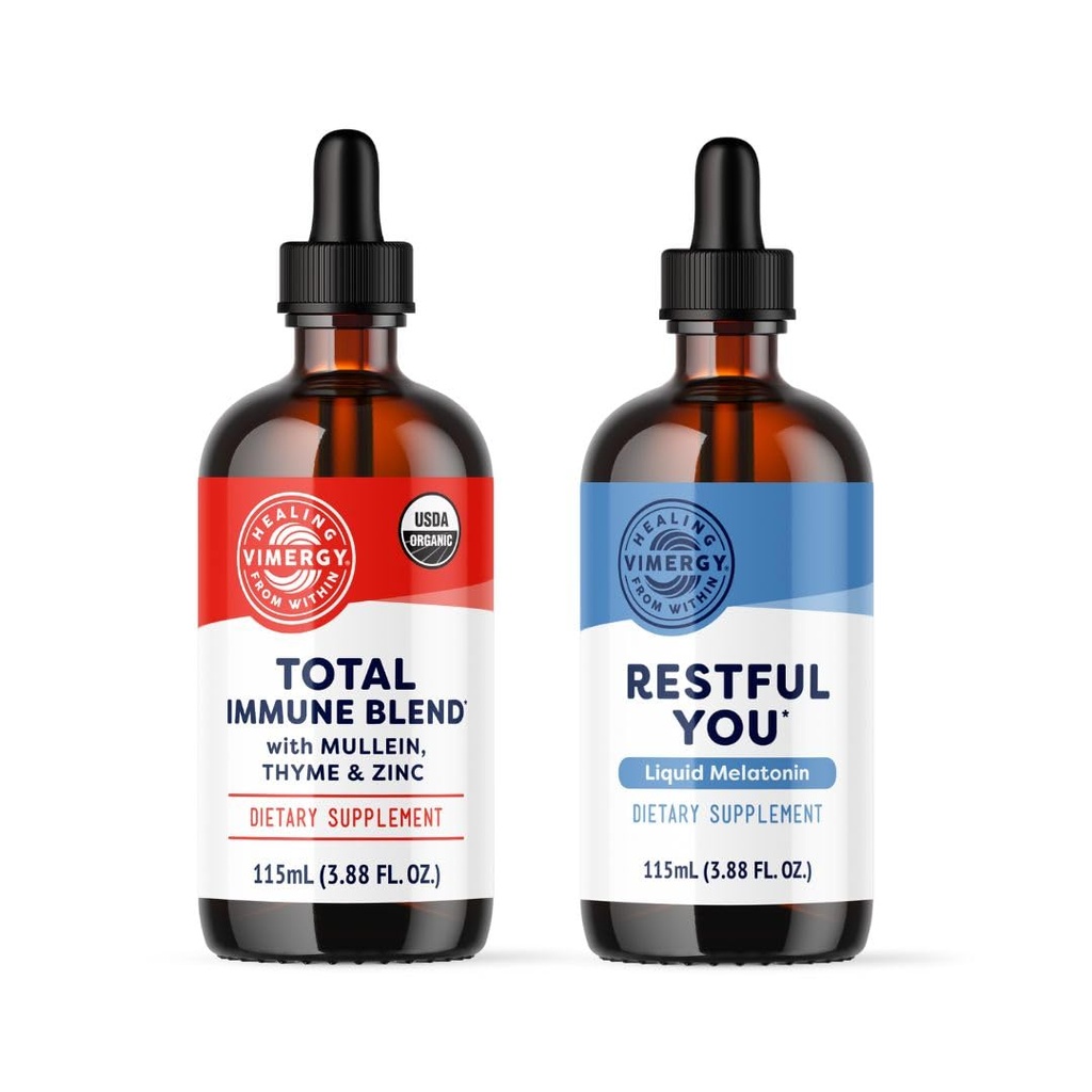 Vimergy Nighttime Fortificator Kit* - 2500 mcg Zinc, 5000 mcg Melatonina, 130mg Extract de Mullein, 70 mg Extract de timă. Reparații, reconstruiește și reînnoiește Celulele imunitare în timpul somnului. Vegan, Gluten-Free, Kosher