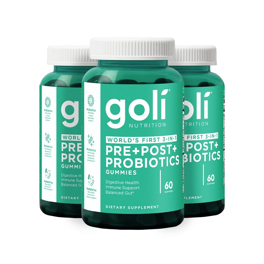 Goli Supliment nutritional, Pre+Post+Probiotice Gummy - 180 Conte - World's First 3-in-1 Gluten-Free, Vegan, Non-GMO și Gelatină-Free.