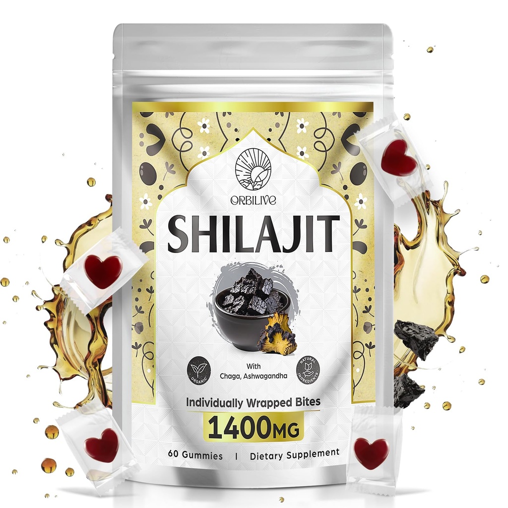 1400 MG Shilajit Gummies, Shilajit Pure Himalayan Organic Gummies cu Ashwagandha, Himalayan shilajit pentru Men, 85. Trace Minerale & Acidul pelvian, individual înfăşurat, fără zahăr, 60 de conte