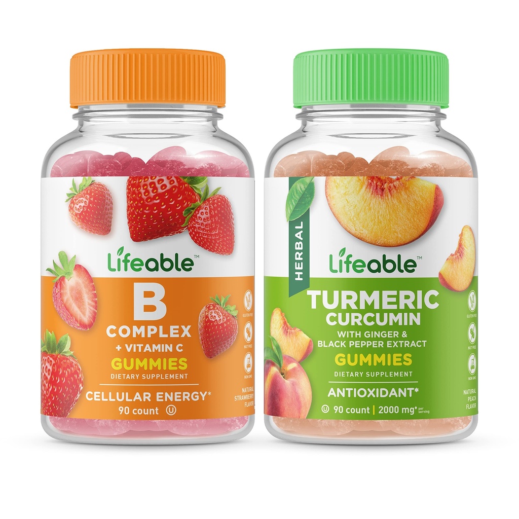 Complex viata B + Curcumina turmerica, Gummie Bundle - Tasting mare, Supliment de vitamine, Gluten gratuit, OMG gratuit, Mestecabil