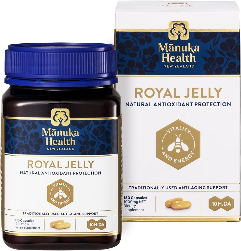 Manuka Health Royal Jelly Capsules, 1000mg NET - 180 Conte (3-Month Supply) - Supliment tradițional anti-îmbătrânire din Noua Zeelandă