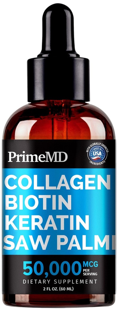 Colagen Peptides lichid pentru femei - Complexul ser cu vitamina de biotină, Proteina keratina hidrolizată și Saw Palmetto - Formula cuprinzătoare pentru păr, piele și unghii Wellness - 2fl oz (Pachet de 1)