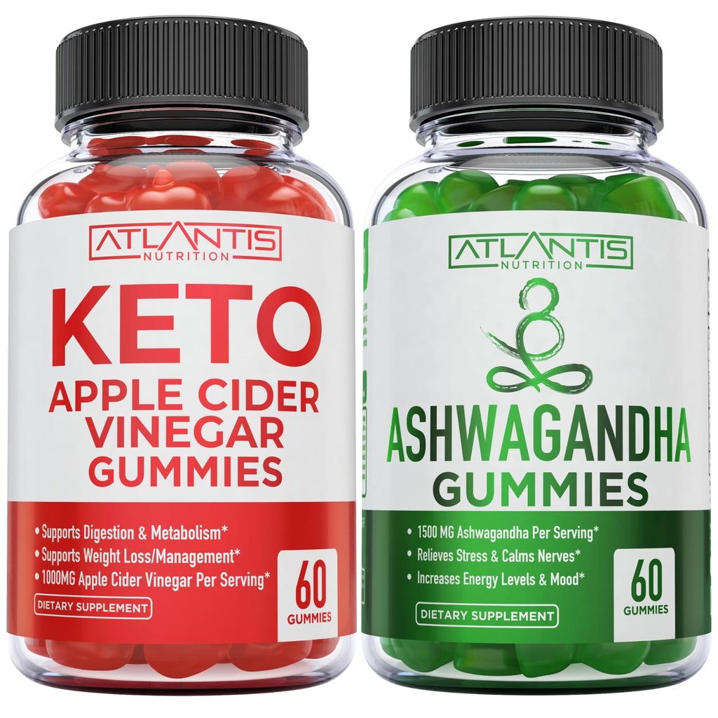 60 Keto Apple Cidru Otet Gummies Avansat pierdere in greutate + 60 Ashwagandha Gumies - 1500MG Ashwagandha Per Serving