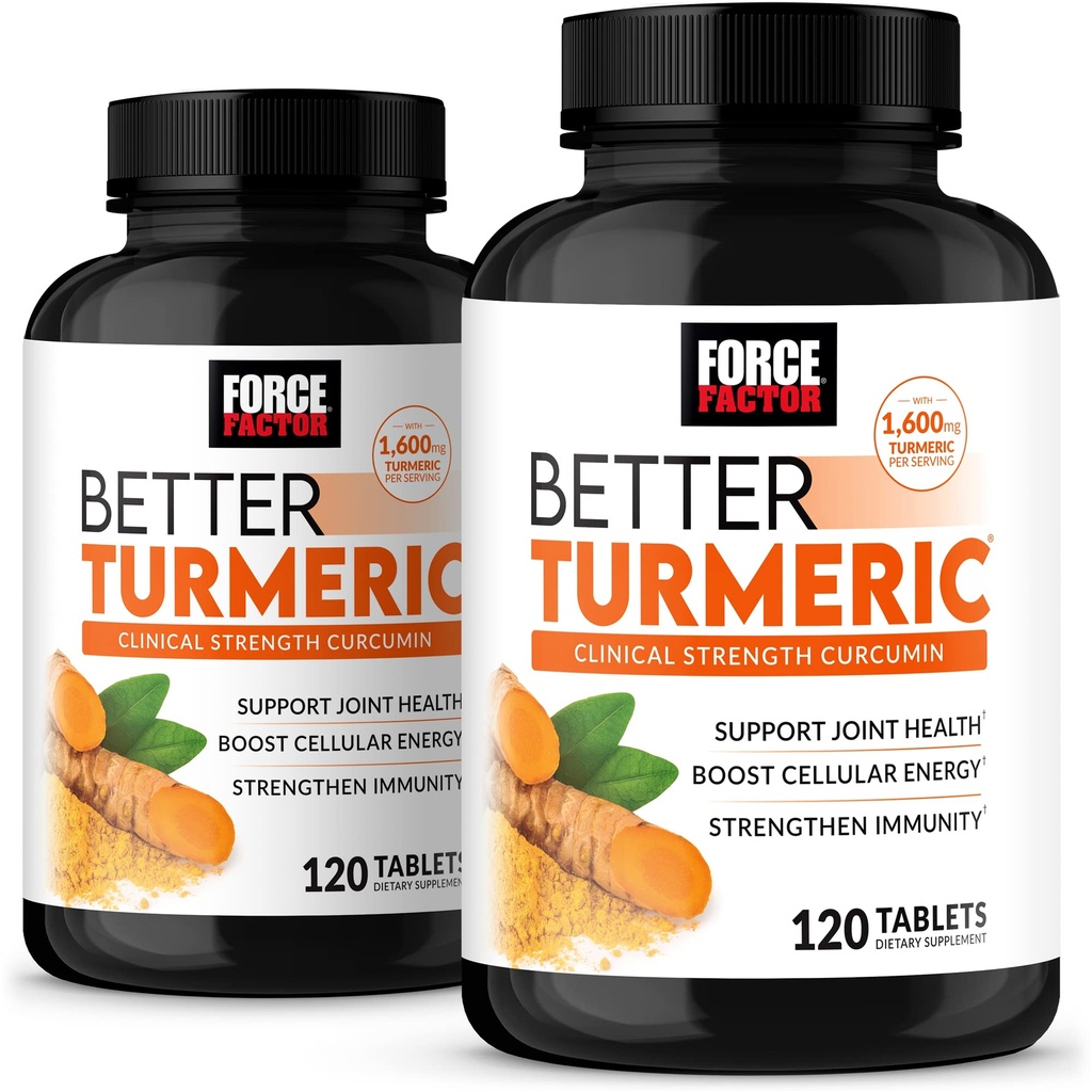 Force FACTOR Mai bine Turmeric 2 Pack Supplement comun de suport Featuring HydroCurc Curcumin Turmeric cu Pepper negru, Clinic de sprijin comun de rezistență, 240 comprimate, ambalaj alb