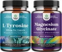 Capac de formă liberă L Capsulele de 500 mg - L-Tyrosine supliment de înaltă rezistență pentru energie mentală și sprijin de focalizare și glicinat de magneziu 400 mg per servire pentru somn de spirit și relaxare