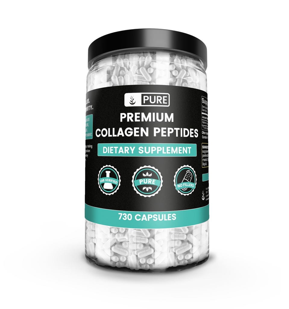 Ingrediente originale pure Colagen Peptide (730 capsule) Nu magneziu sau umpluturi de orez, întotdeauna pure, Lab verificate