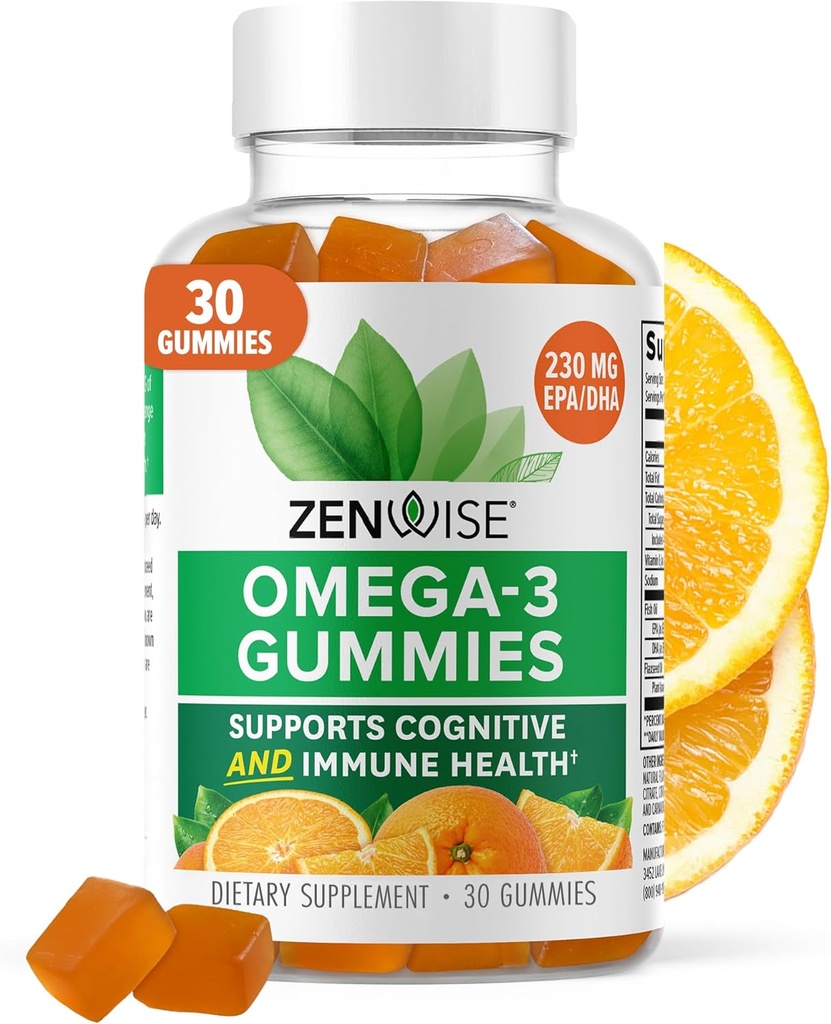 Zewise Health Omega 3 Gummy Supliment - Burpless Omega 3 Supliment cu DHA & EPA acizi grasi pentru sanatate imuna - Sustenabil de origine ulei de pește, ulei de in, ulei de in si vitamina E - 30 Gume