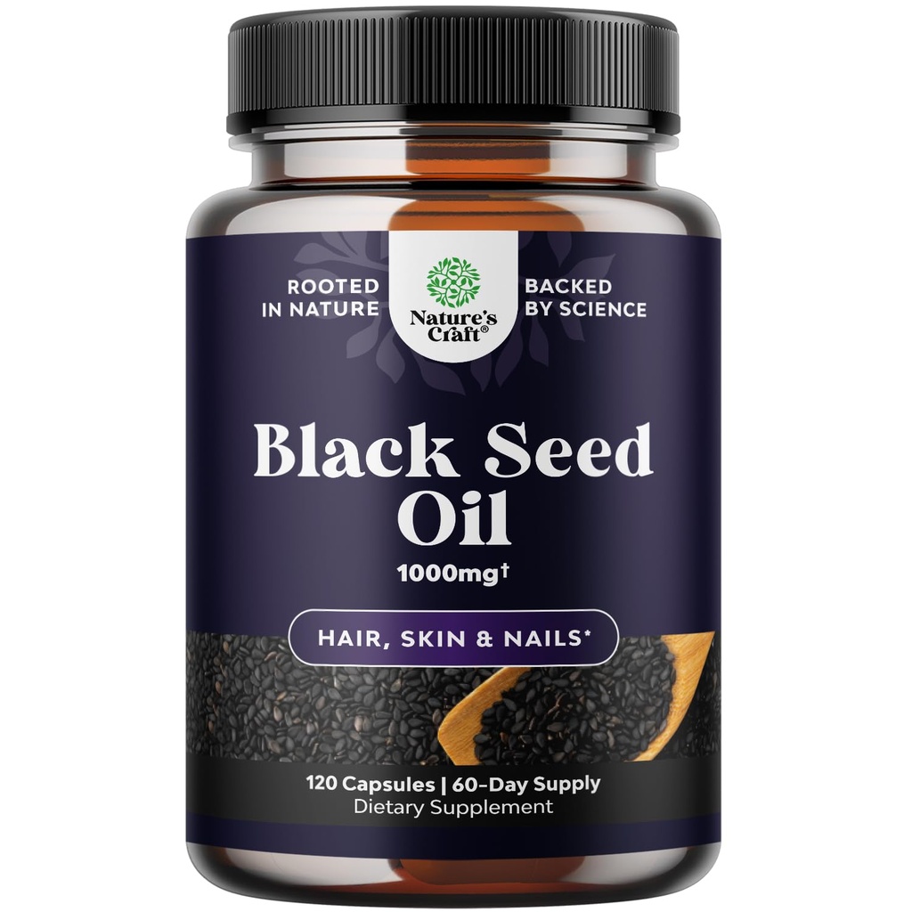 Capsule de ulei negru presat la rece - Vegan Nigella Sativa Black Cumin capsule de ulei de semințe cu Omega 3 6 9 Antioxidanți și Thymochinonă pentru creșterea părului Suport imun Sănătate comun și digestia