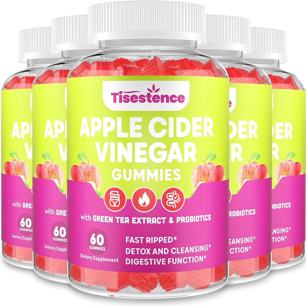 Mother Apple Cider Otegar Gummies, Keto ACV Gummies 2000MG - Cleanse & Detox Diet, Max Putere Gummies ACV cu ceai verde, zmeură, B12 și Probiotice pentru Metabolizare și Sănătate Digestivă, Pachete de 5