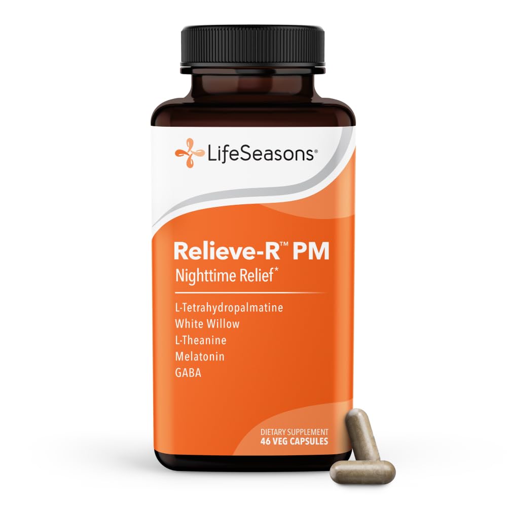 LifeSeasons Relieve-R PM - Eases Nighttime Aches & Discomfort - Relaxeaza Muschii - Calmeaza Sistemul Nervos - Sustine Ciclurile naturale de somn si non-Habit Formarea - 46 capsule