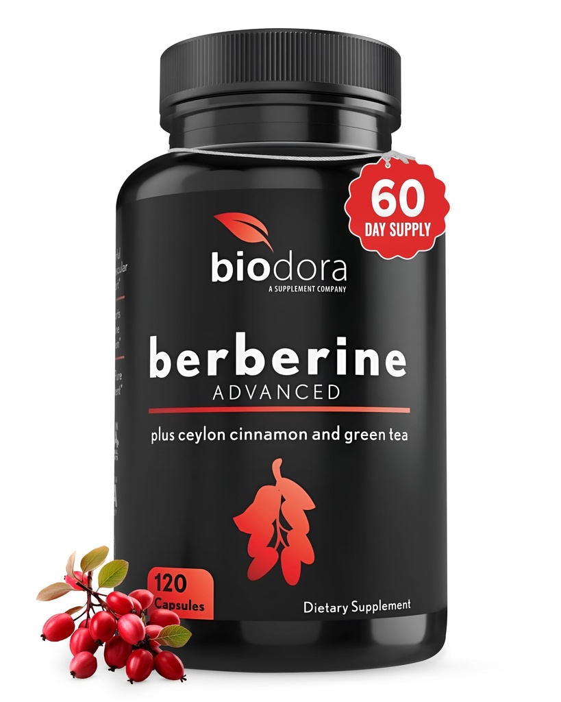 Berberine Advanced Plus cu 1200mg Berberine - 100mg Ceylon Scorțișoară și 100mg extract de ceai verde - 1400mg per doză -120 capsule - 60 zile de aprovizionare - susține imune și cardiovasculare