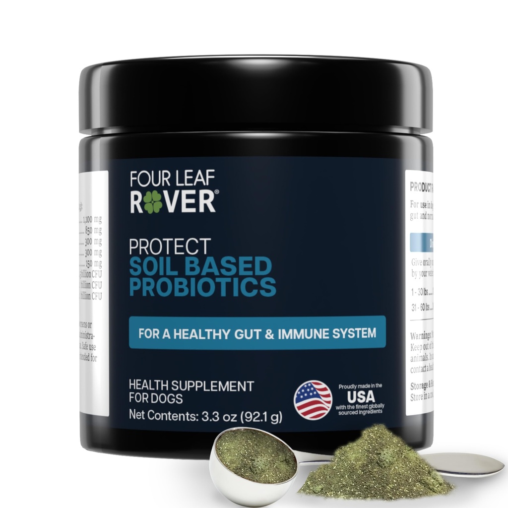Four Leaf Rover Protejează - Probiotice pentru câini - Veterinare Formulate - cu prebiotice naturale și antioxidanți - Detoxifiere și sănătate gută - 30 zile de aprovizionare mare câine