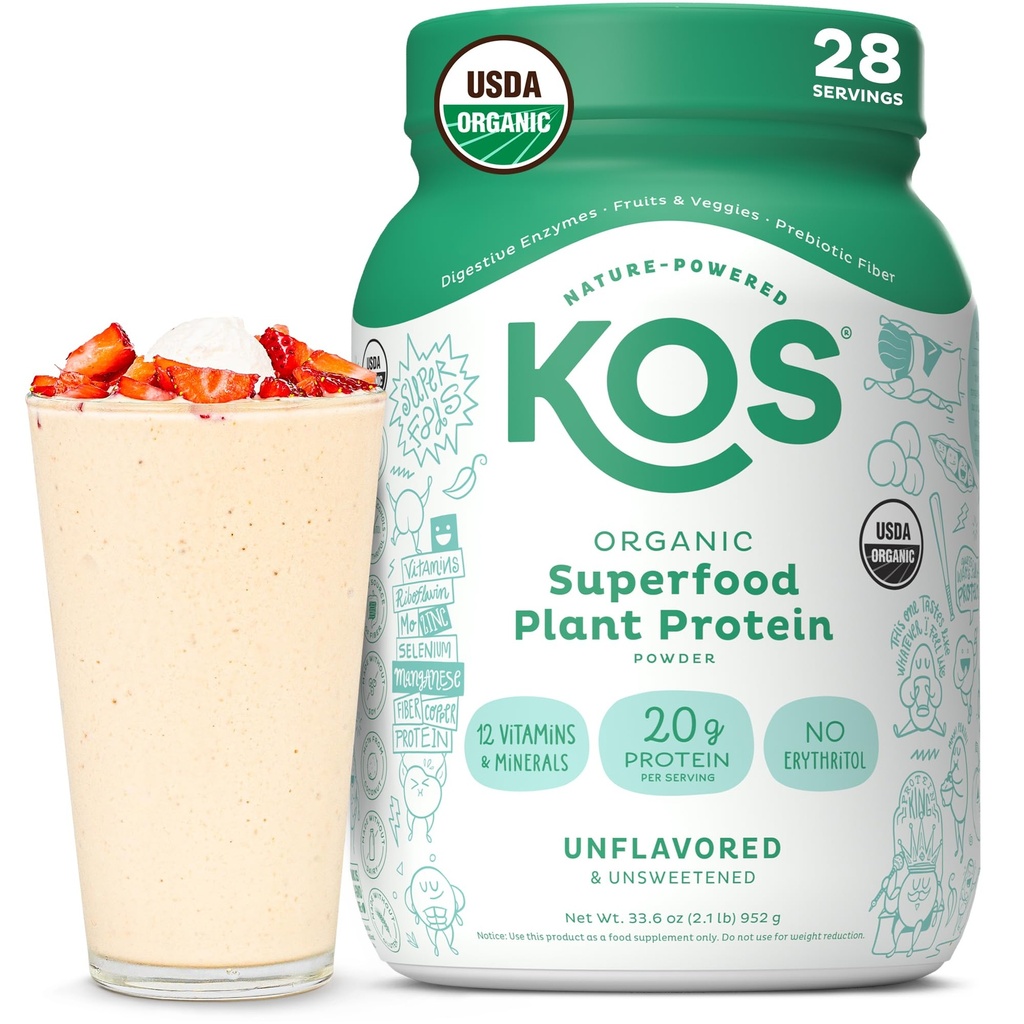 KOS Vegan praf de proteine, nearomate și neîndulcite - scăzut Carb Proteina de Pea Blend, Superfood organic bogat în vitamine și minerale - Keto, soia, lactate gratuit - Înlocuirea mesei pentru femei și bărbați - 28 Serviri