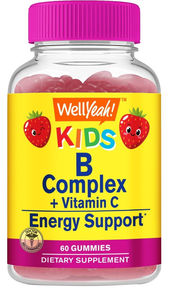 Ei bine... Da B Gume complexe pentru copii - cu vitamina C, Niacin, vitamina B6, acid folic, vitamina B12, Biotin & Acid pantotenic - 2 luni de aprovizionare - aromă de căpșuni - non OMG, gluten gratuit - 60 gume