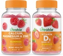 Calciu, Magneziu, Zinc & Vitamina D + Vitamina D 5000 UI, Gummies Bundle - Degustare mare, Supliment de vitamine, Gluten gratuit, OMG gratuit, Masticabil