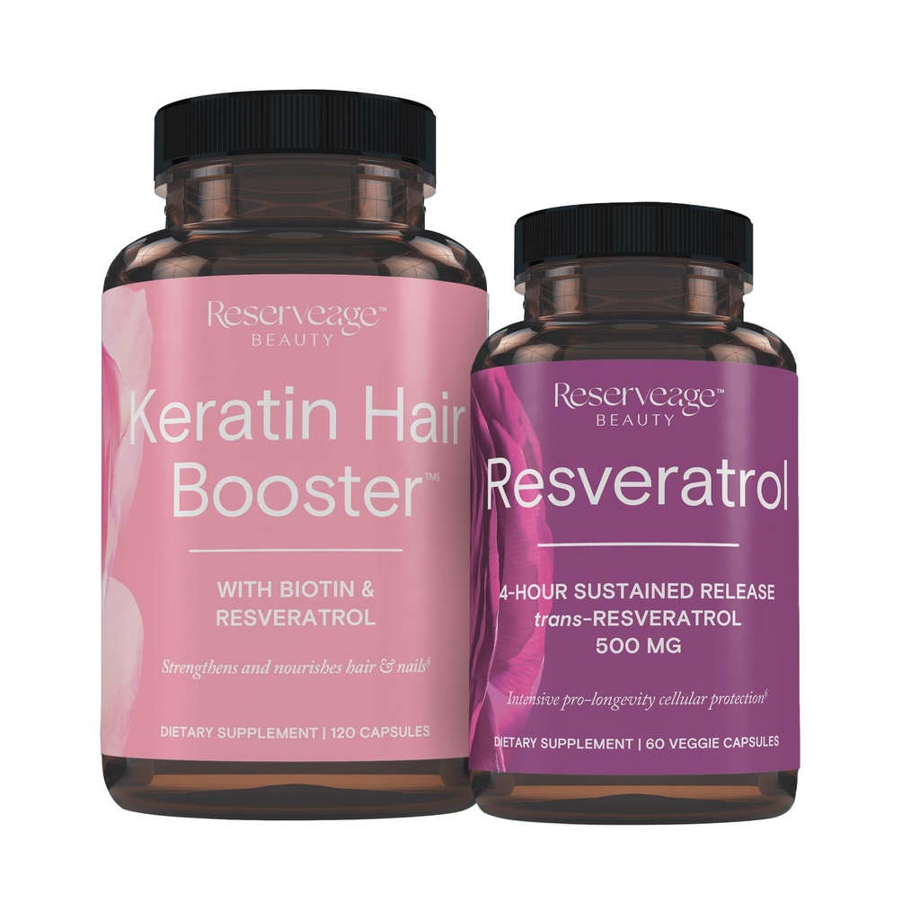Rezervare Nutriție keratina Booster de păr cu Biotin & Resveratrol, Hair și Nail Creștere Supliment, 120 capsule (60 Servings) & Resveratrol 500 mg, Sprijină Îmbătrânire sănătoasă și sistemul imunitar
