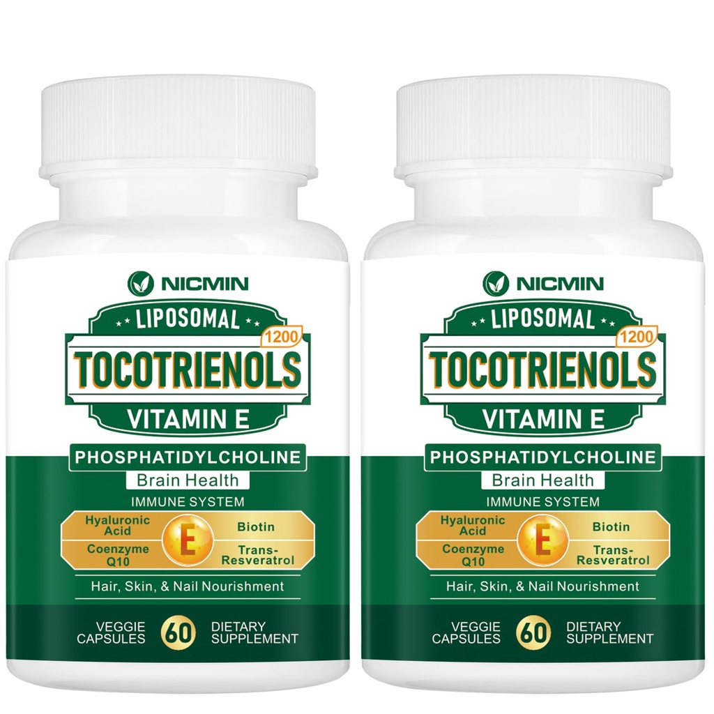 1200MG Vitamina E Tocotrienols Tocotrienol lipozomal Suplimentul cu fosfatidilcolină, 95% Delta-tocotrienol și 5% Gamma-tocotrienol, Absorbție ridicată pentru inimă, funcția cerebrală 120 capsule