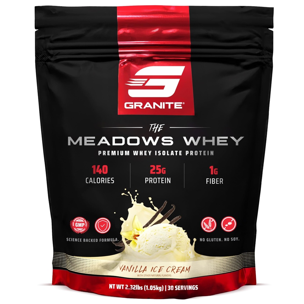 Granite Suplimente Meadows Proteina izolat praf de proteine pentru musculare Lean cu 150 Calorii, 2g Fibră, 1g Zahăr (30 Servings), Vanilla Inghetata Aroma