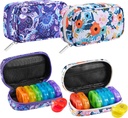 Serfeymi Weekly Travel Pill Organizator 2 Times A Day AM PM Rainbow Pilula Box 7 Ziua cu Zipper Canvas Pill Case, Medicina Organizator pentru pastile, vitamine, ulei de pește - Purple 01+ Bloom 01