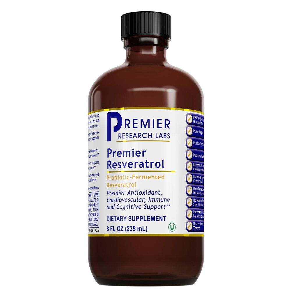 Premier Research Labs Resveratrol - Resveratrol supliment lichid, Trans Resveratrol, suport antioxidant pentru sanatatea inimii si fluxul sanguin, suport imbatranire, 180 mg per teapoon - 8 Fl Oz