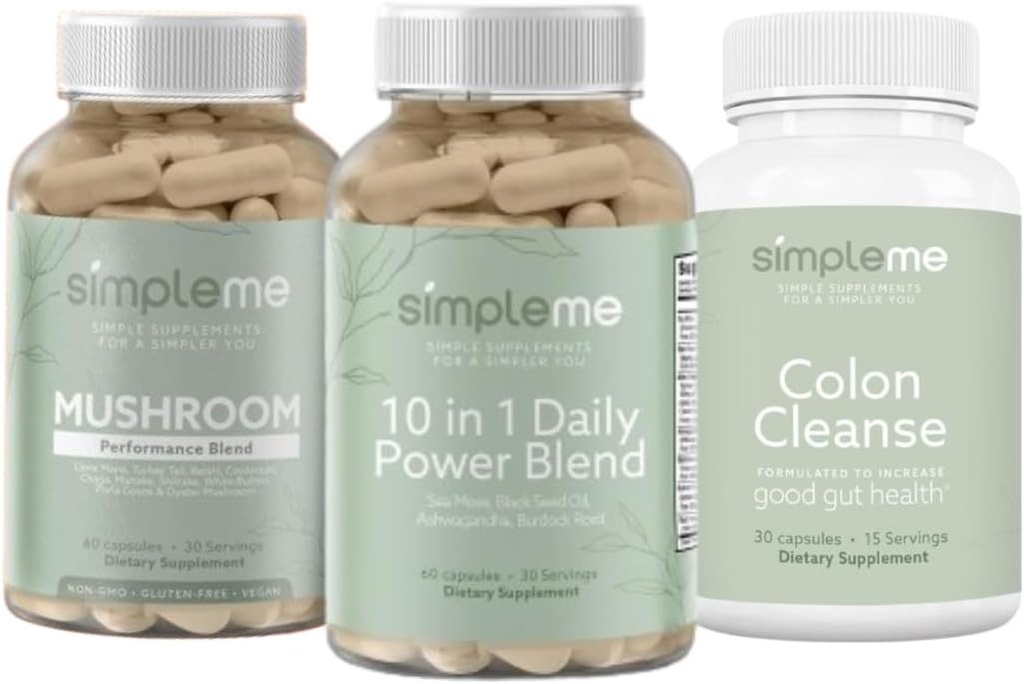 SIMPLEME Sea Moss Capsule 10 din 1 Power Blend și Colon Cleanse Detox și Multi-Mushroom Supliment Bundle pentru a îmbunătăți sănătatea imună