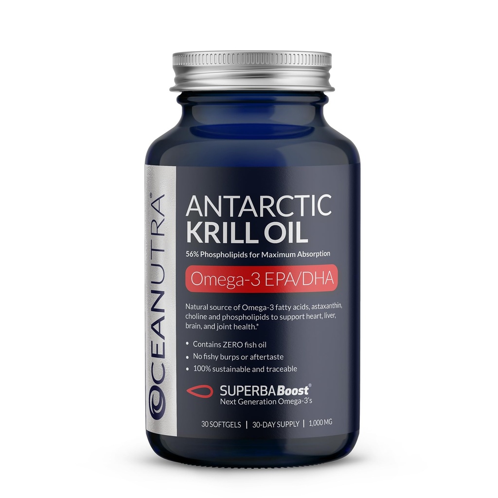 100% ulei pur Krill 1000mg, Omega 3, cea mai mare concentrație 56% fosforlipide, Choline & Astaxantină, Sustenabil Antarctic SuperbaBoost, DHA, EPA, Inima, Creier, Eye & Skin Care, Fără ulei de pește