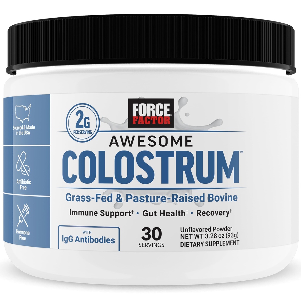 Force FACTOR Awesome Colostru pentru a sprijini sanatatea curajoasa, functia imunitara, recuperare, & More, Bovine Colostru Supliment, Pasture-Raised, Grass Fed, Hormone gratuit, natural nearomatizate, 30 Serviri
