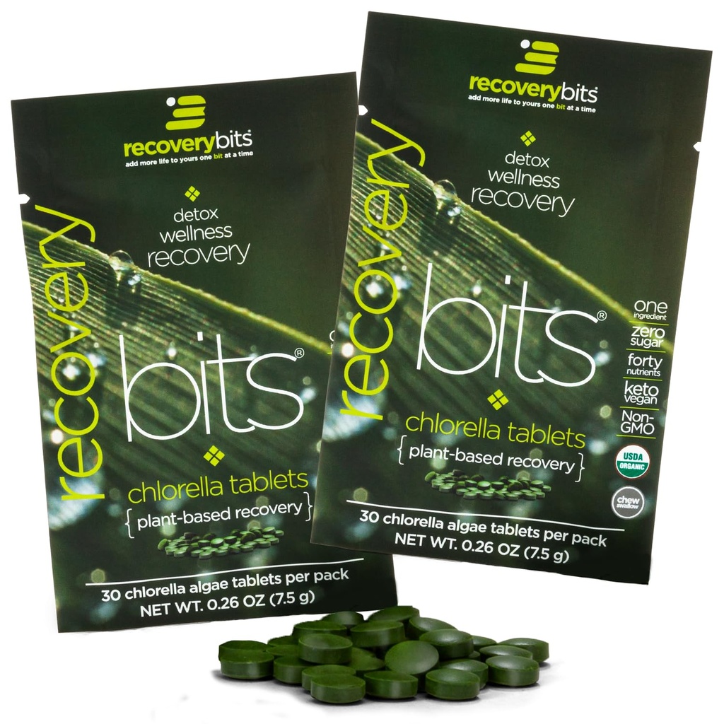RECOVERYbits Organic Chlorella Algae Tablets, Superfood, Pure Green Algae, High Proteine și Fiber, Clorofila, Perete de celule crăpate Non-Iradiate, pentru Booting Immune și Detoxifiere, Non-GMO, 60 comprimate