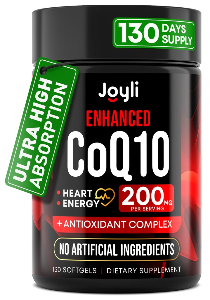 CoQ10 200MG - Co Q10, 200mg Softgels pentru Heart Health & Energy Production - Enhanced Co Q 10 Supliment cu antioxidanți și ulei de in - CoQ10 200 mg per Serving