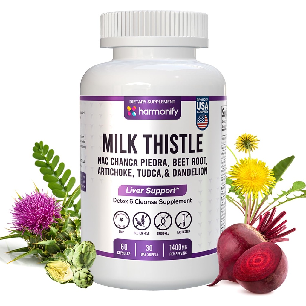 Milk Thistle Berberine Turmeric cu Chanca Piedra, Detox & Cleanse & Repair Supplement, NAC, Beet Root, Artichoke, Dandelion Root, TUDCA Choline și Ginger, 30 zile de aprovizionare