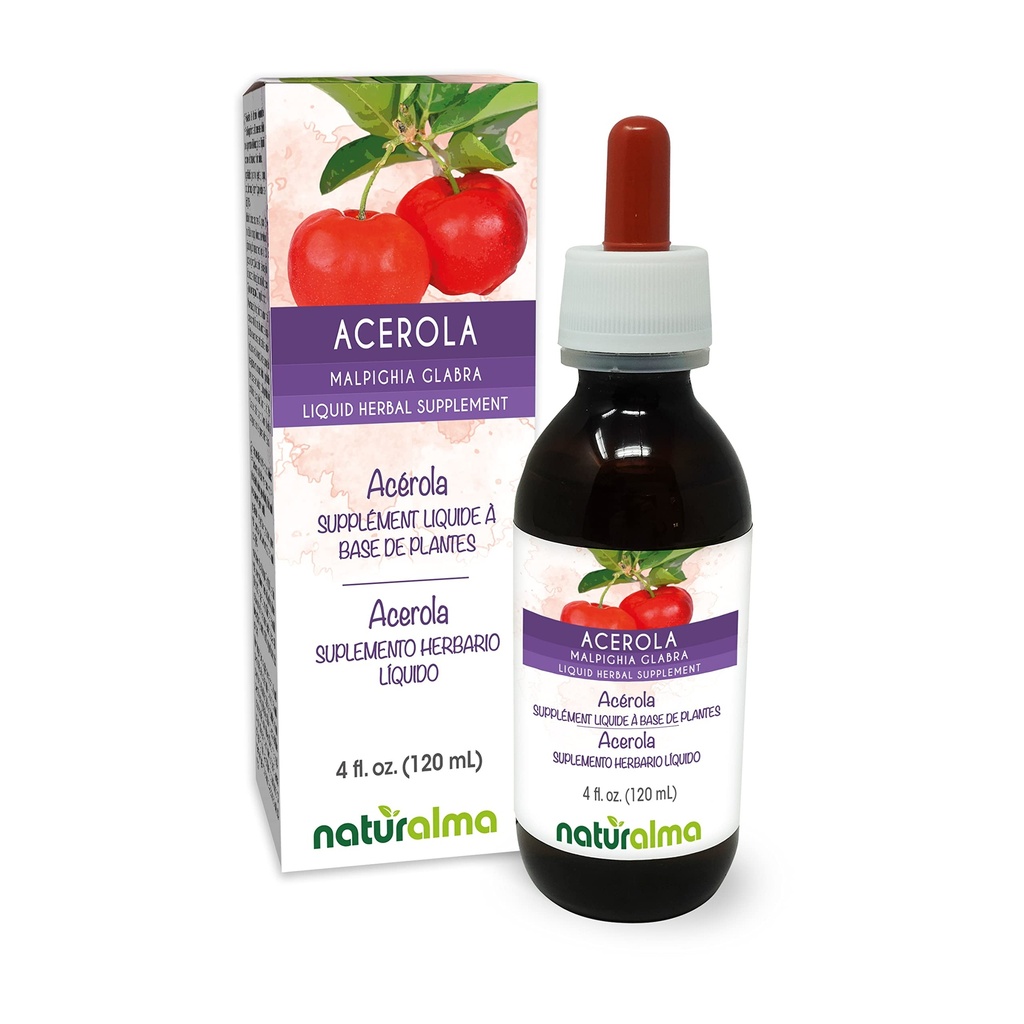 Naturalma Acerola (Malpighia glabra) Tinctură fără alcool de fructe - bogat în vitamina C - 4 fl oz Extract lichid în picături - Supliment vegetal - Vegan