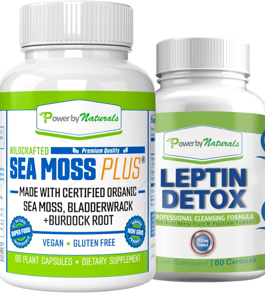 Putere de Naturals: Organic Sea Moss și Leptin dezintoxicare Bundle - 60 capsule Vegan fiecare - Plant-Based, Gluten-gratuit supliment pentru Îmbunătățirea Immune și Curățare Naturală