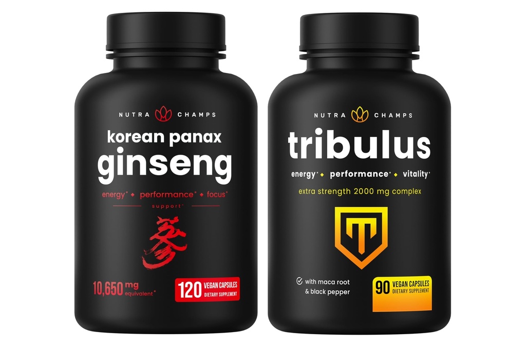 NutraChamps Capsule coreene de ginseng şi capsule de Tribulus 2 Pack Bundle