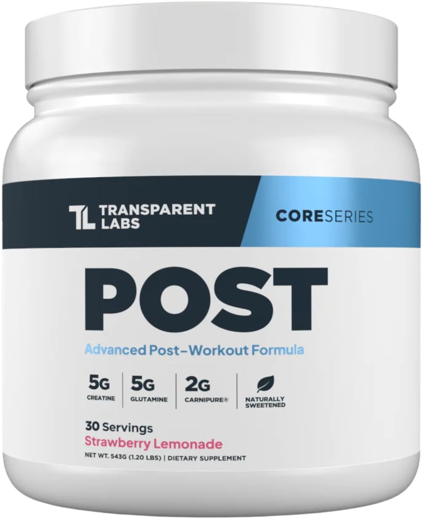 Labs Transparent Post - Recuperare post-workout Constructor musculare cu L-glutamină, Beta-Alanină și BetaPure Betaina Anhidru pentru recuperare musculară și musculare clădire - 30 Serviri, căpșuni Lemonade