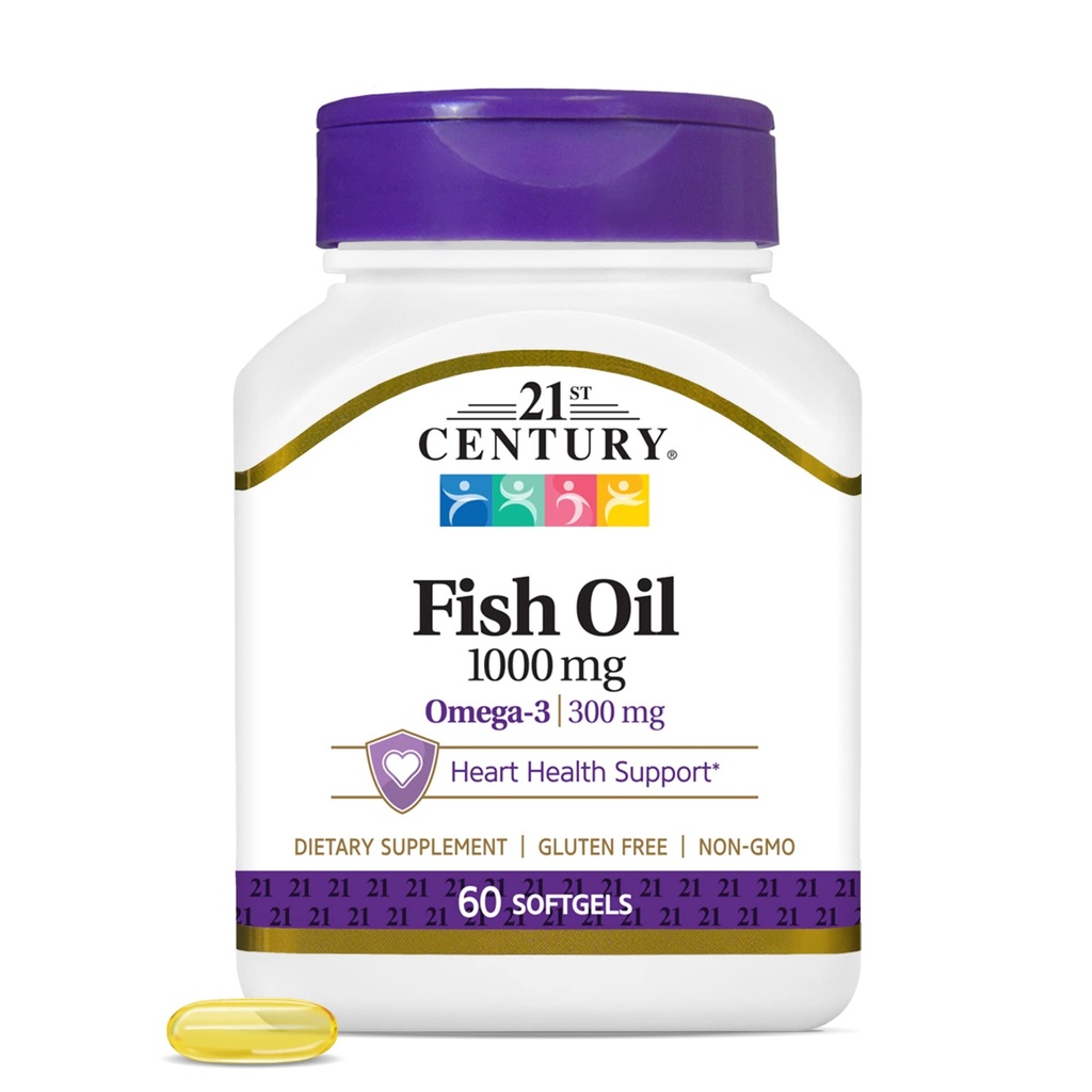 21st Century Fish Oil 1000 mg Softgels, 60 Count (Pachet de 3)