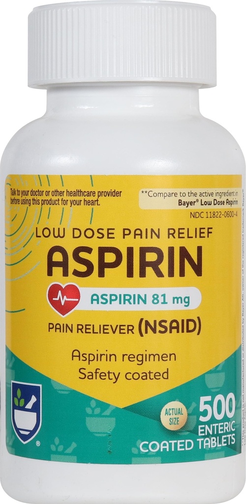 Rite Aid Aspirină tablete enterice - 81 mg Aspirină - 500 Conte - Low-Dose for Heache Relief - Security Covered - Aspirina - Migrene Medicine - Pain Relief