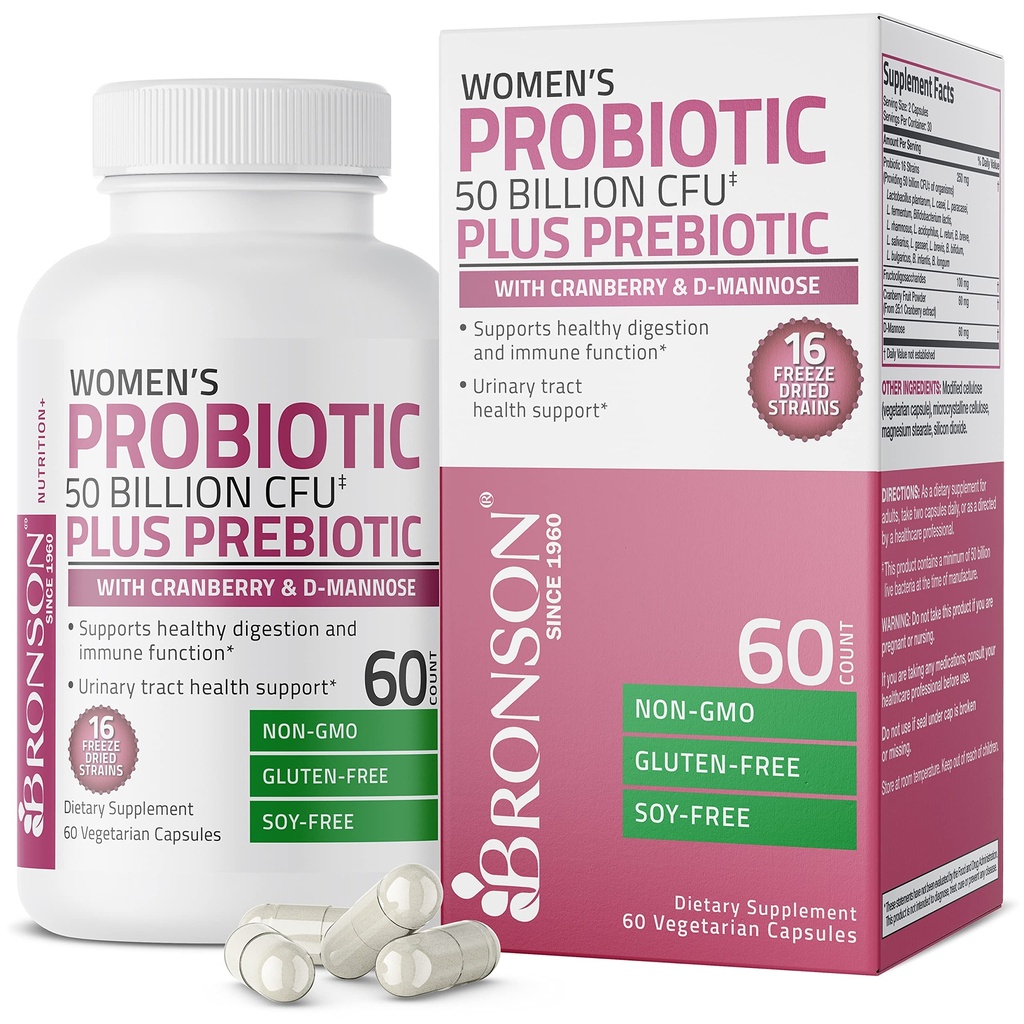 Bronson Femei Probiotice 50 Miliarde CFU + Prebiotic cu Cranberry & D-Mannosh 