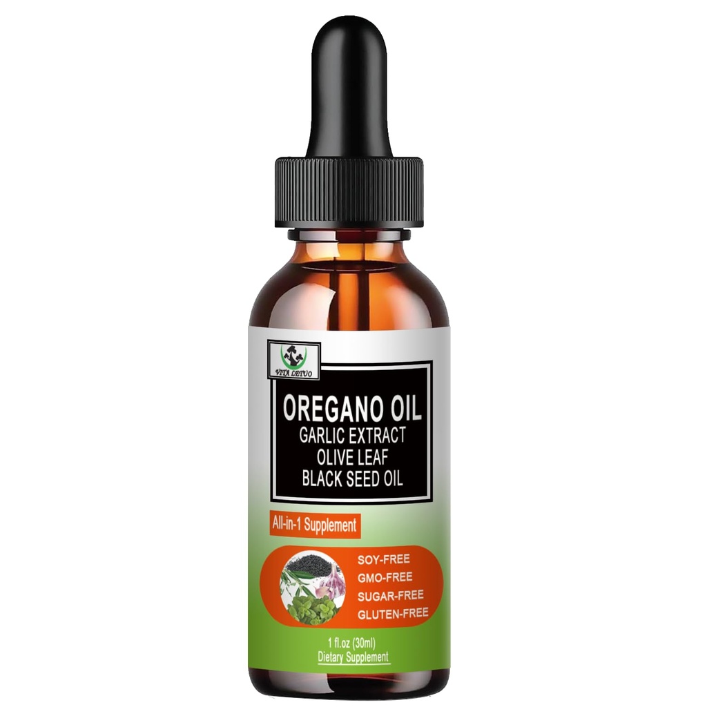 Ulei organic de Oregano cu ulei de semințe negru, picaturi lichide Oregano ulei w/Garlic frunze de măsline Elderberry pentru Immun,Suport Digestiv & Antioxidant,Suplinitor sezonier pentru femei Barbati