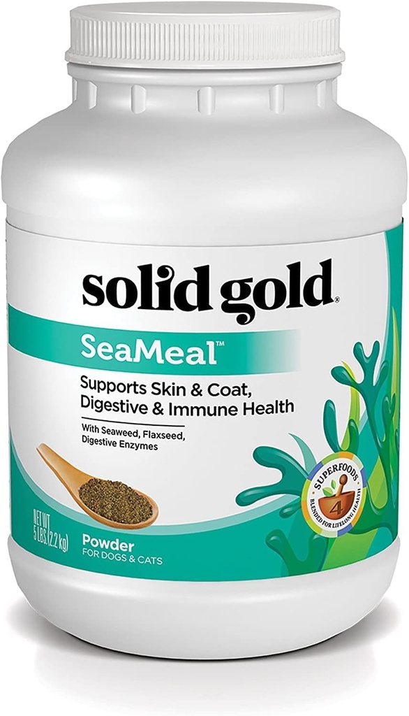 Solid Gold Cat & Dog Multivitamine Powder - Kelp pulbere, Omega 3 & Vitamine pentru Dental, Digestive, Immune, Skin & Coat Health - Multi Vitamina pentru câini și pisici - Cat & Dog supliment aditiv alimentar - 5lb