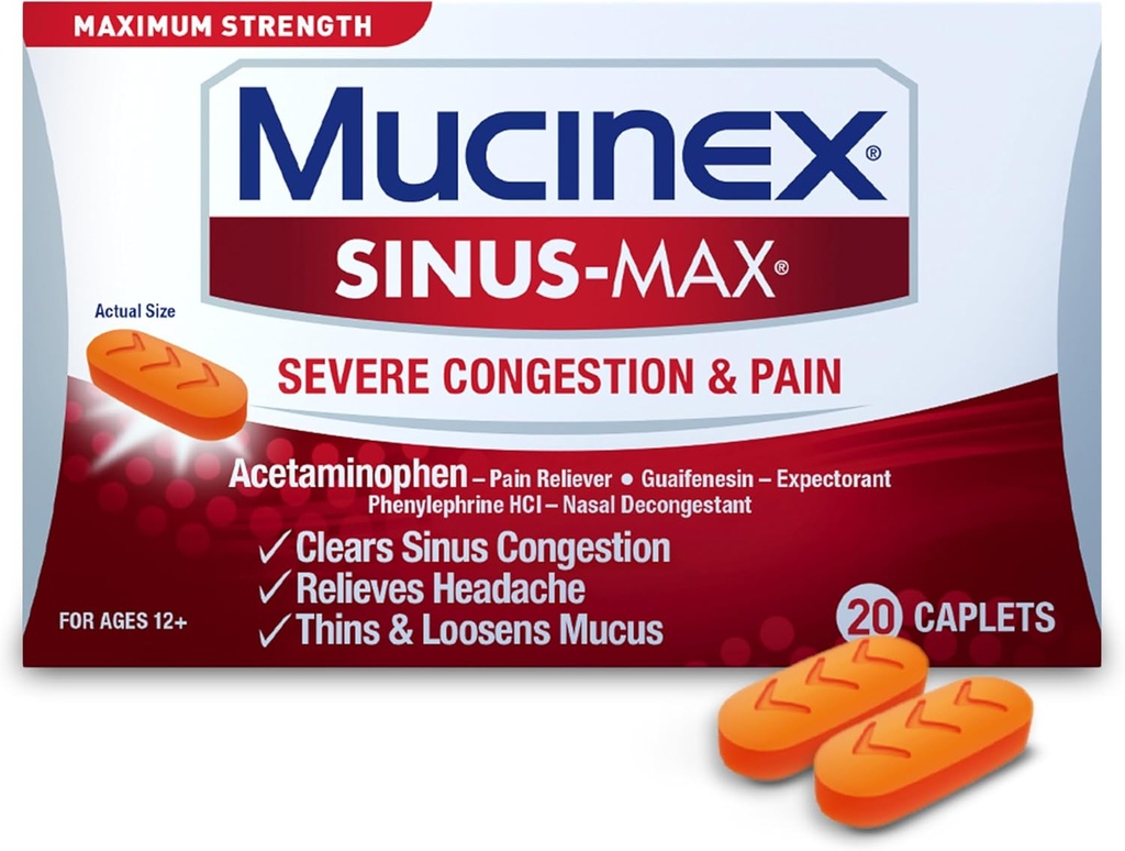 Mucinex Sinus-Max Caplete de eliberare a congestiei severe, 20 Conte
