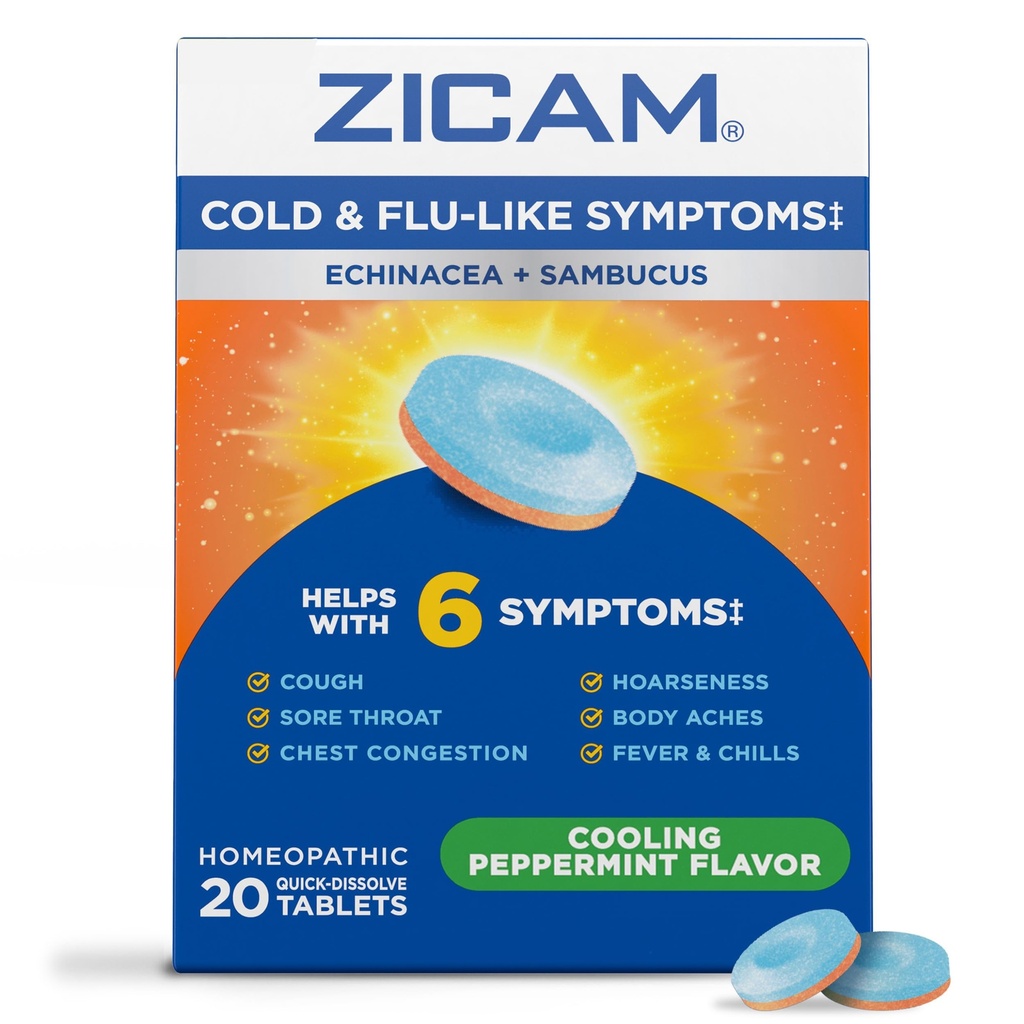 Zicam Rece & Flu-Like Simptome cu echinacea și Sambucus, Homeopatic, Zinc, răcire Aroma de mentă, Ajuta cu simptome reci, 20 comprimate
