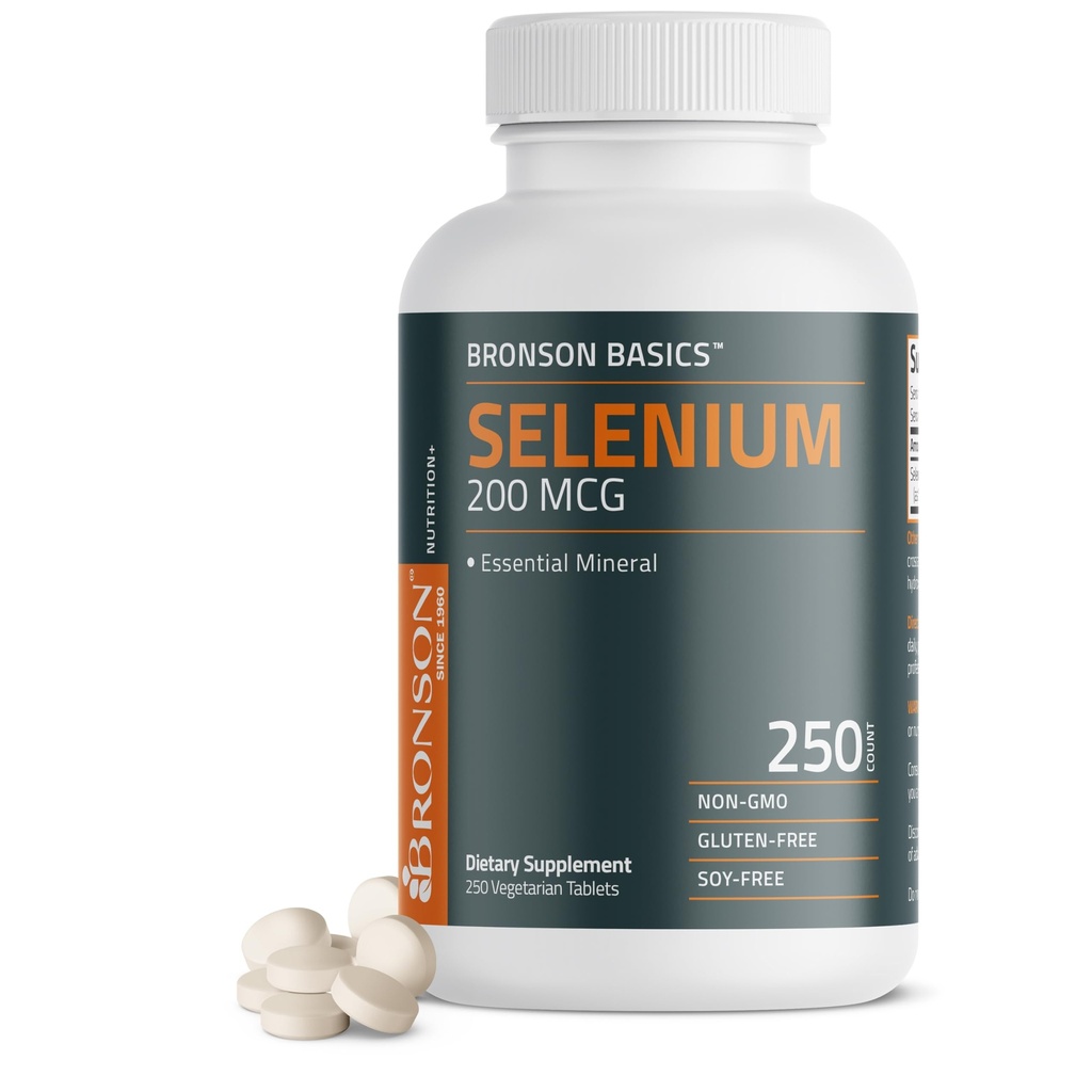 Bronson Seleniu 200 mcg Imun şi suport antioxidant Minerale esenţiale, 250 comprimate vegetariene