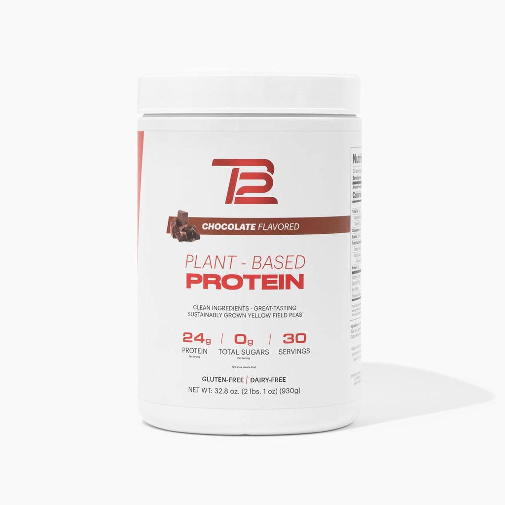 TB12 Plant Based Proteine Powder by Tom Brady, 24g of Vegan Pea Proteine, Low Sugar, Low Carb, Non-GMO, Meed Support, Keto Friendly, Paleo, Sugar Free, Chocolate Flavor (30 Servings/2.25lbs)