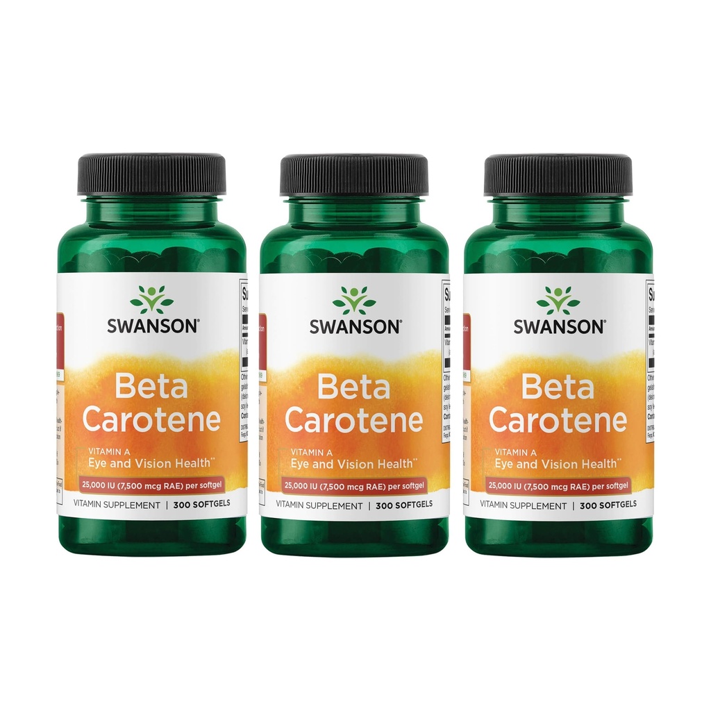Swanson Beta-Caroten Vitamina A 25000 UI ochi de piele Sistem imunitar Sănătate Suport antioxidant 7500 mcg 300 Softgels Count (3 ambalaj)