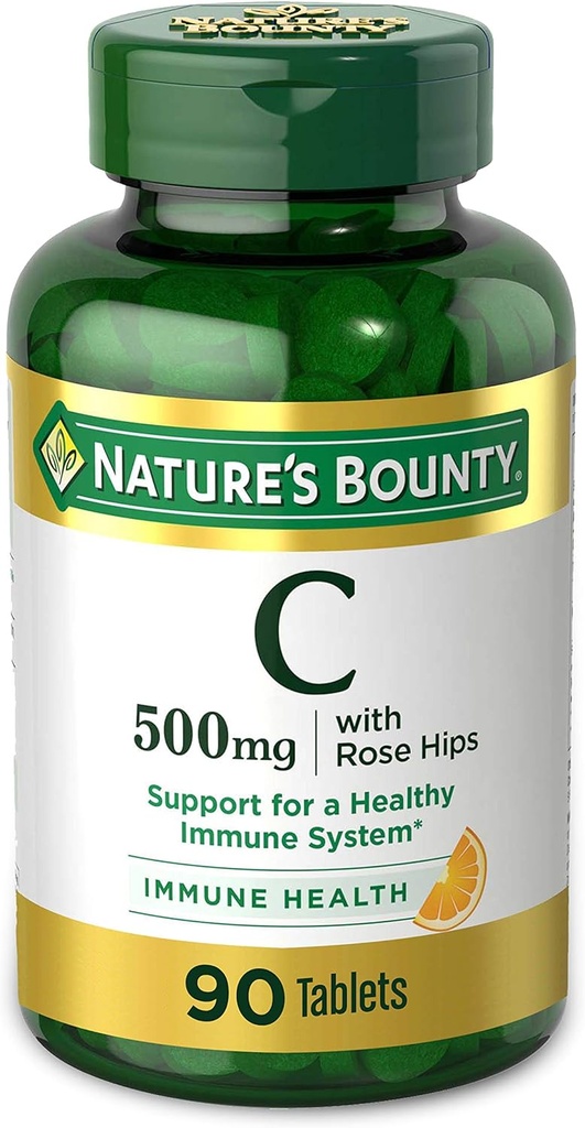 Natura's Bounty Vitamina C, Suport pentru un sistem imunitar sănătos, 500 mg vitamina C cu Rosehips, 90 comprimate masticabile